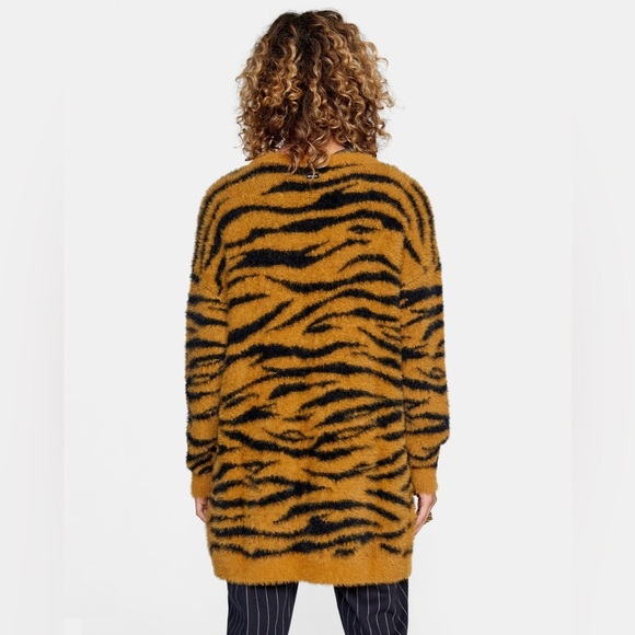 Rvca Sweater Orange Brown Wild Side Cardigan Fuzzy Sweater Size Medium - Picture 13 of 14